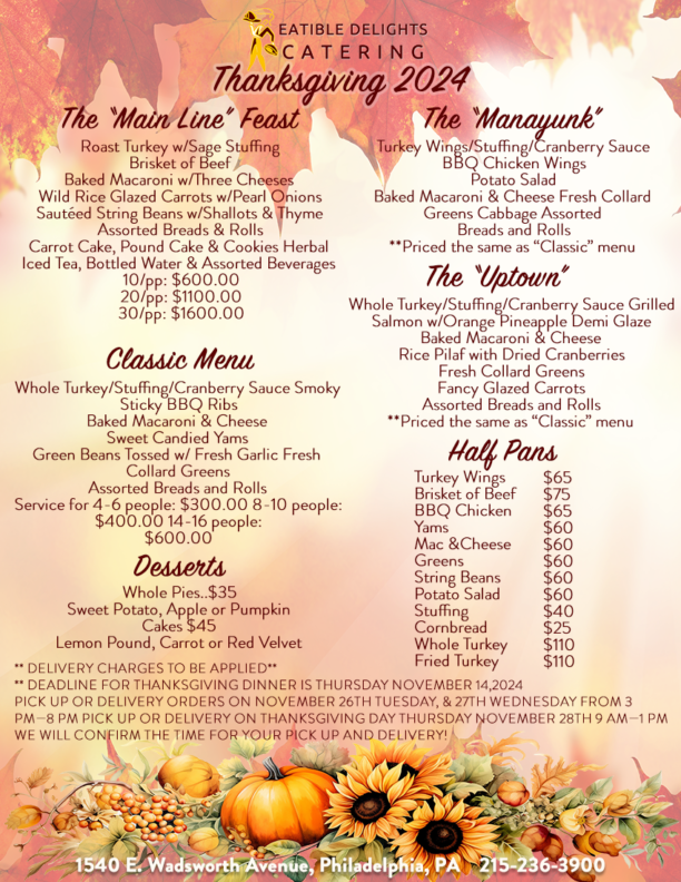 Eatible Delights 2024 Thanksgiving Menu