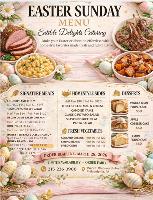 Easter 2026 Menu | Eatible Delights Catering